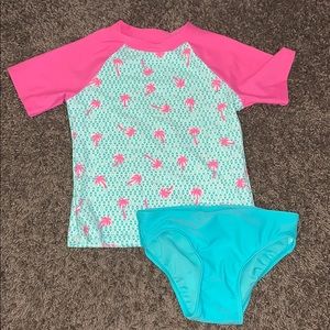 NWT Girls (2) Piece Palm Tree Bathing Suit